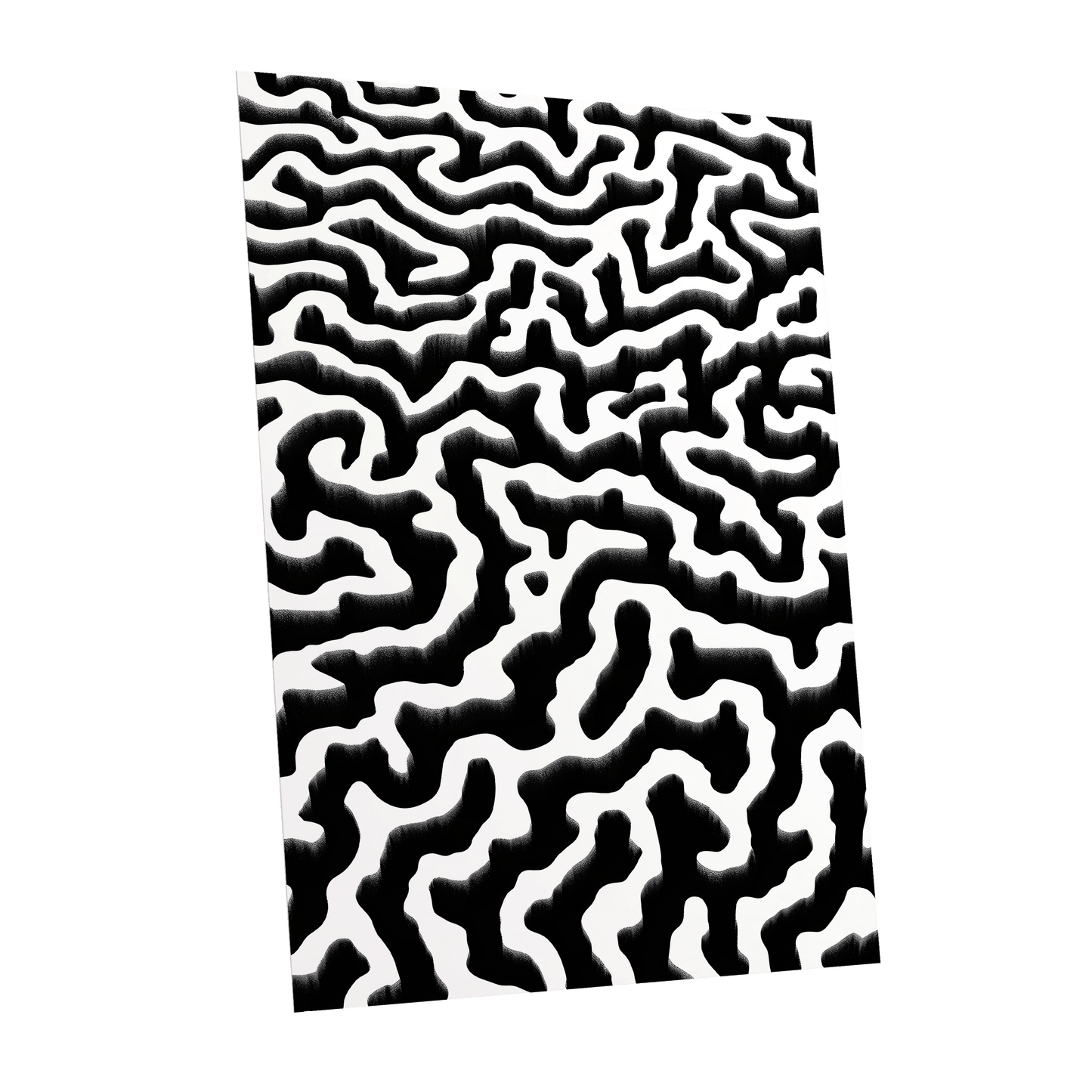 Inkflow Labyrinth, black, white abstract wall art shown as a unframed poster wall art print