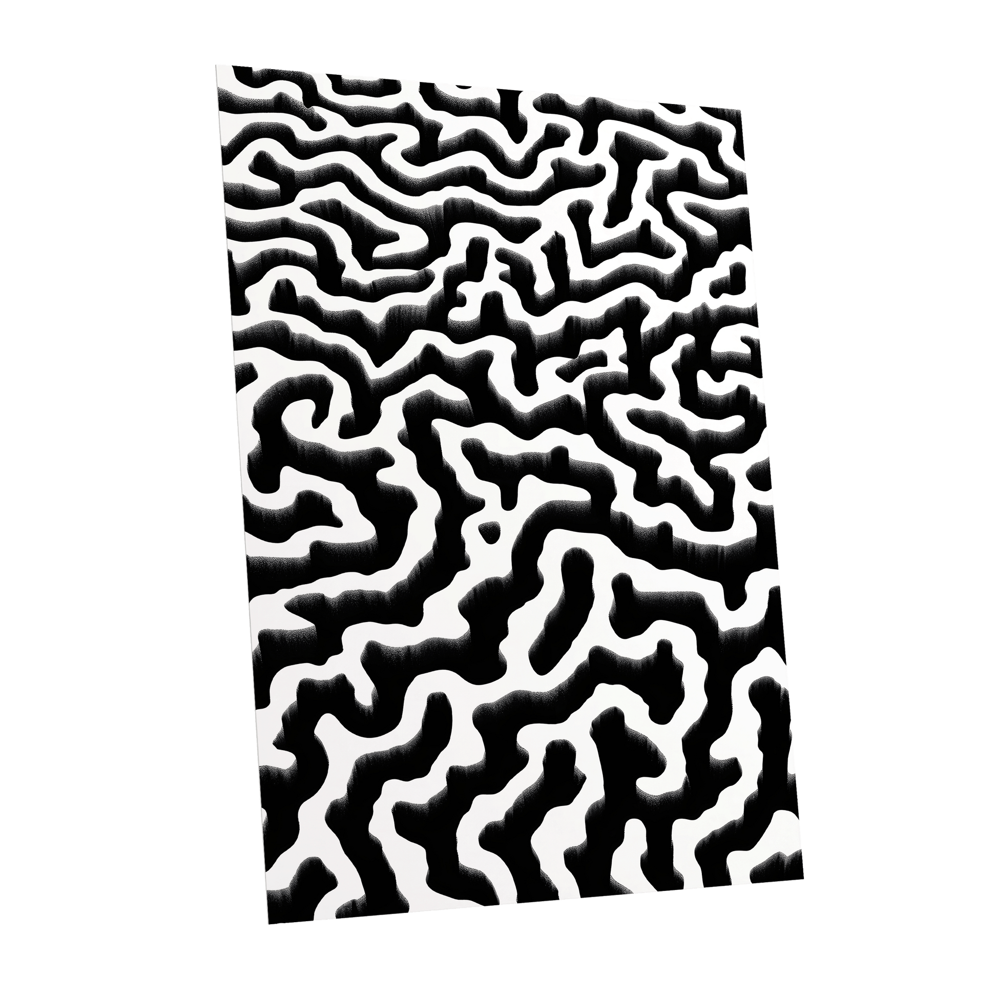 Inkflow Labyrinth, black, white abstract wall art shown as a unframed poster wall art print