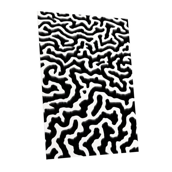 Inkflow Labyrinth, black, white abstract wall art shown as a unframed poster wall art print