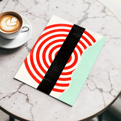 Interrupted Orbit, red, black, green minimalist wall art displayed in a styled interior, gallery view 4