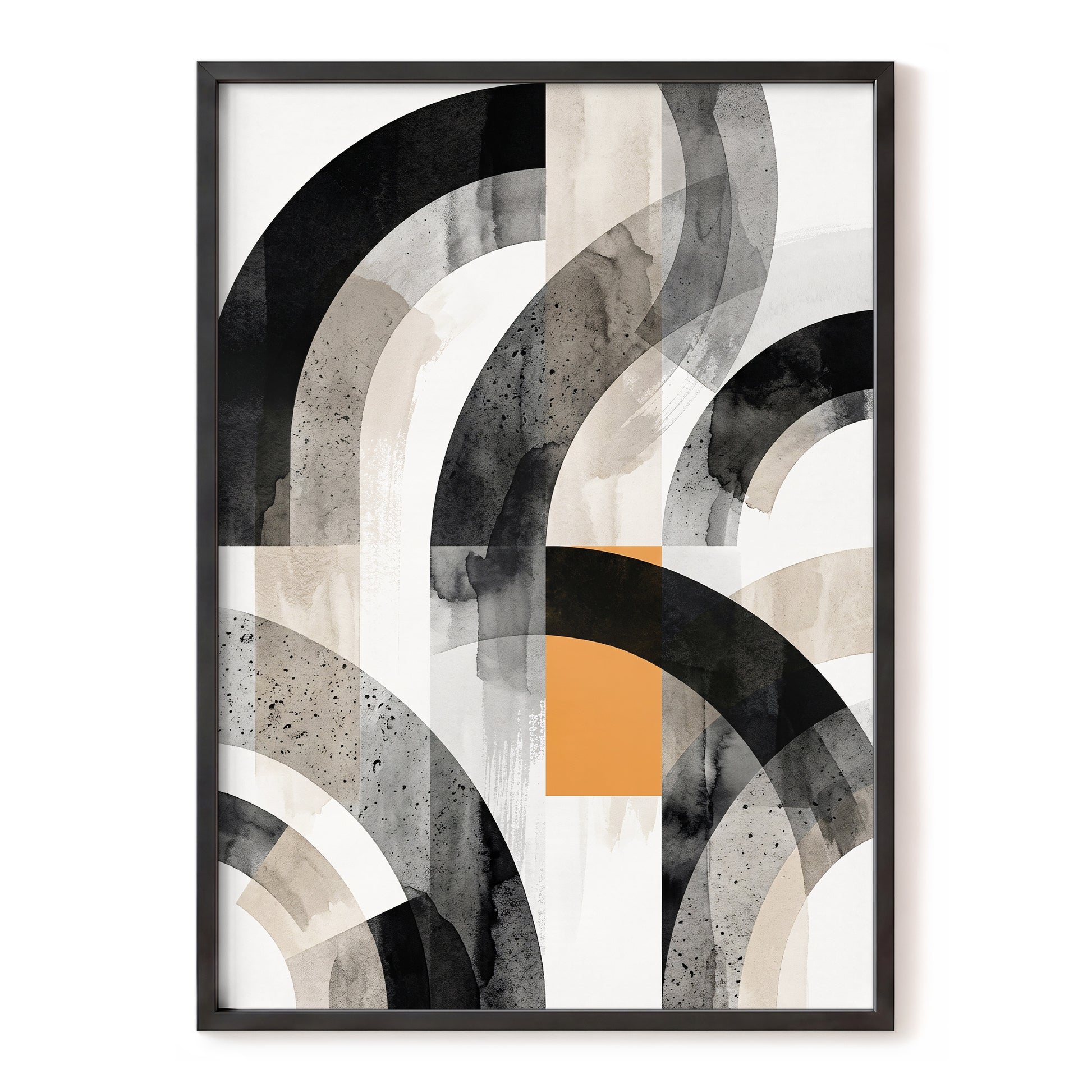 Intersecting Arches, black, beige, gray abstract wall art, front artwork view