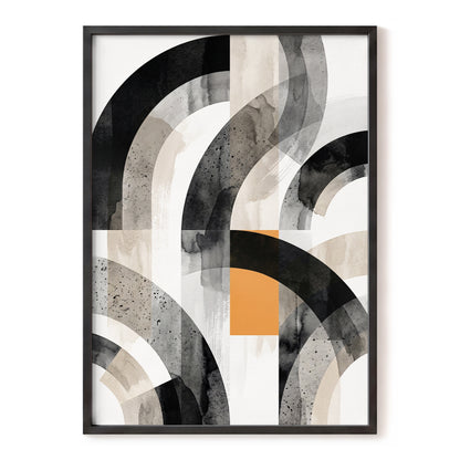 Intersecting Arches, black, beige, gray abstract wall art, front artwork view