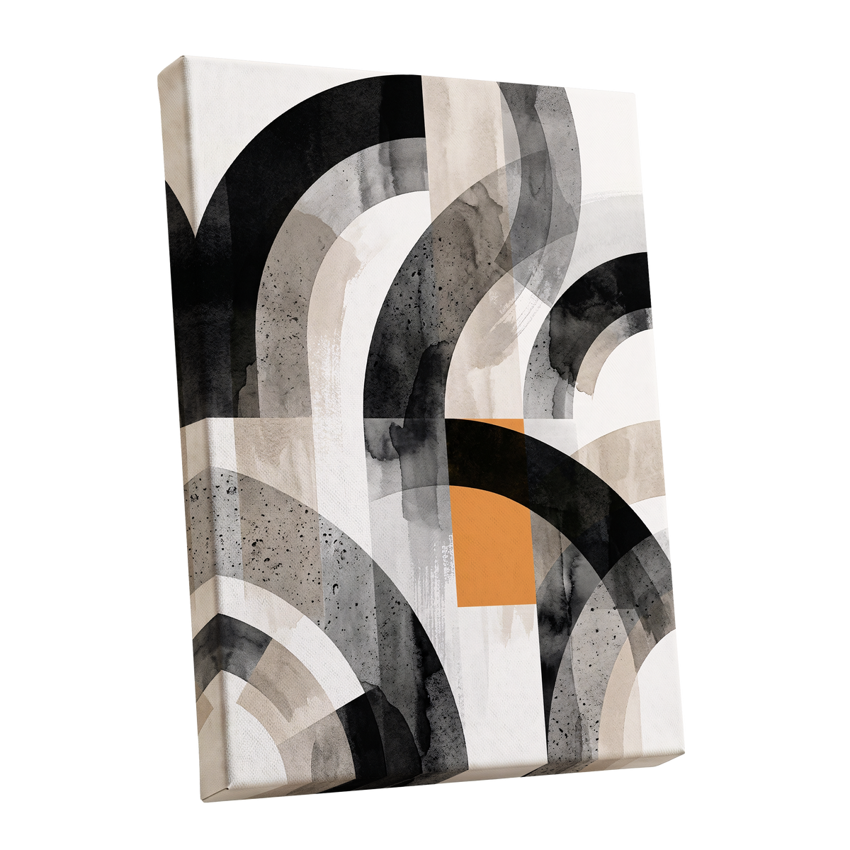 Intersecting Arches, black, beige, gray abstract wall art shown as a stretched canvas wall art