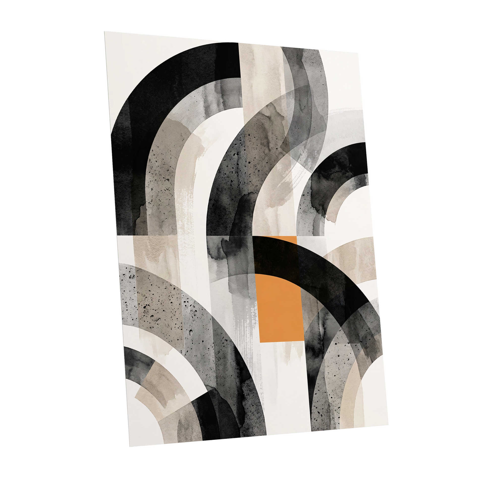Intersecting Arches, black, beige, gray abstract wall art shown as a unframed poster wall art print