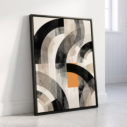 Intersecting Arches, black, beige, gray abstract wall art displayed in a styled interior, gallery view 3