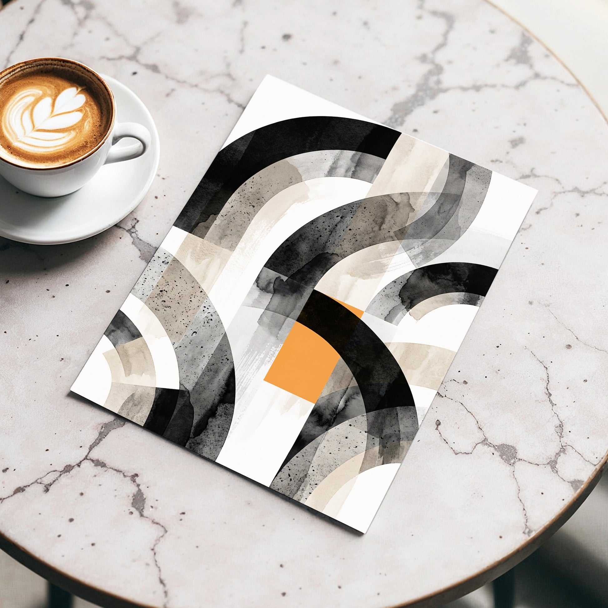 Intersecting Arches, black, beige, gray abstract wall art displayed in a styled interior, gallery view 4