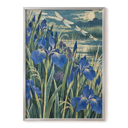 Iris Moonflight, blue, green, beige floral wall art, front artwork view