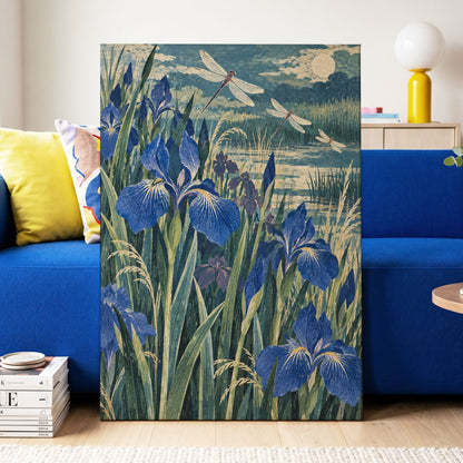 Iris Moonflight, blue, green, beige floral wall art displayed in a styled interior, gallery view 3