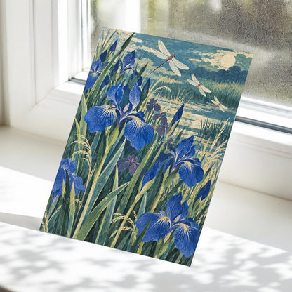 Iris Moonflight, blue, green, beige floral wall art displayed in a styled interior, gallery view 5