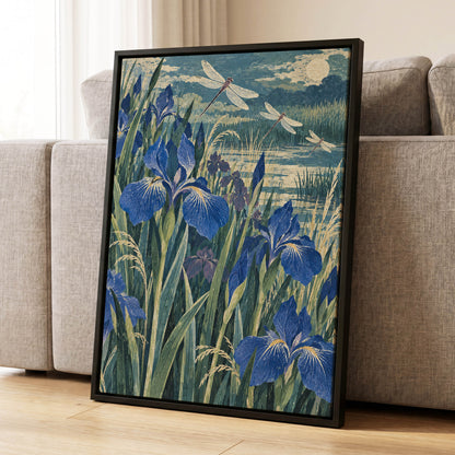 Iris Moonflight, blue, green, beige floral wall art displayed in a styled interior, gallery view 8