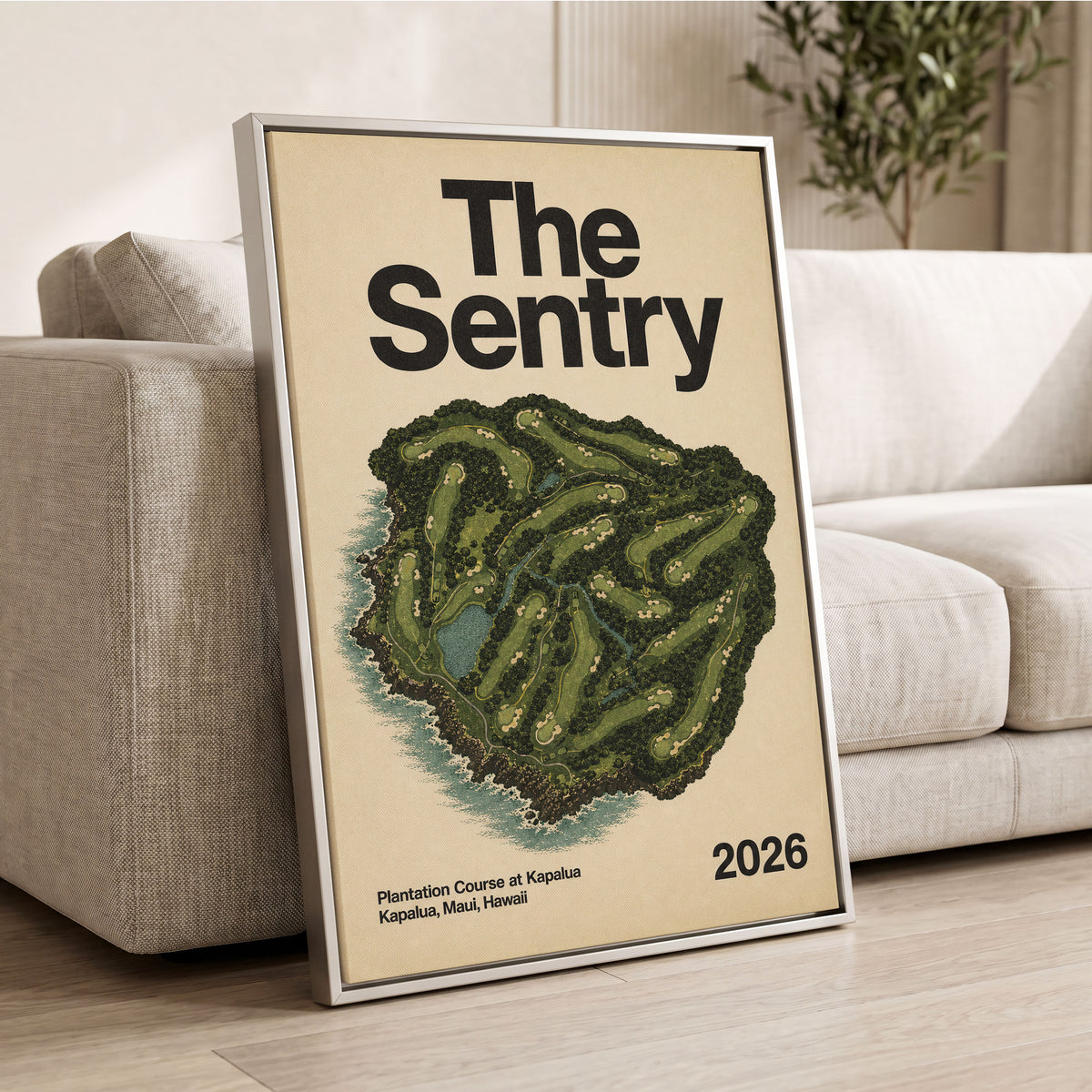Island Fairways, green, beige, black nature wall art displayed in a styled interior, gallery view 2