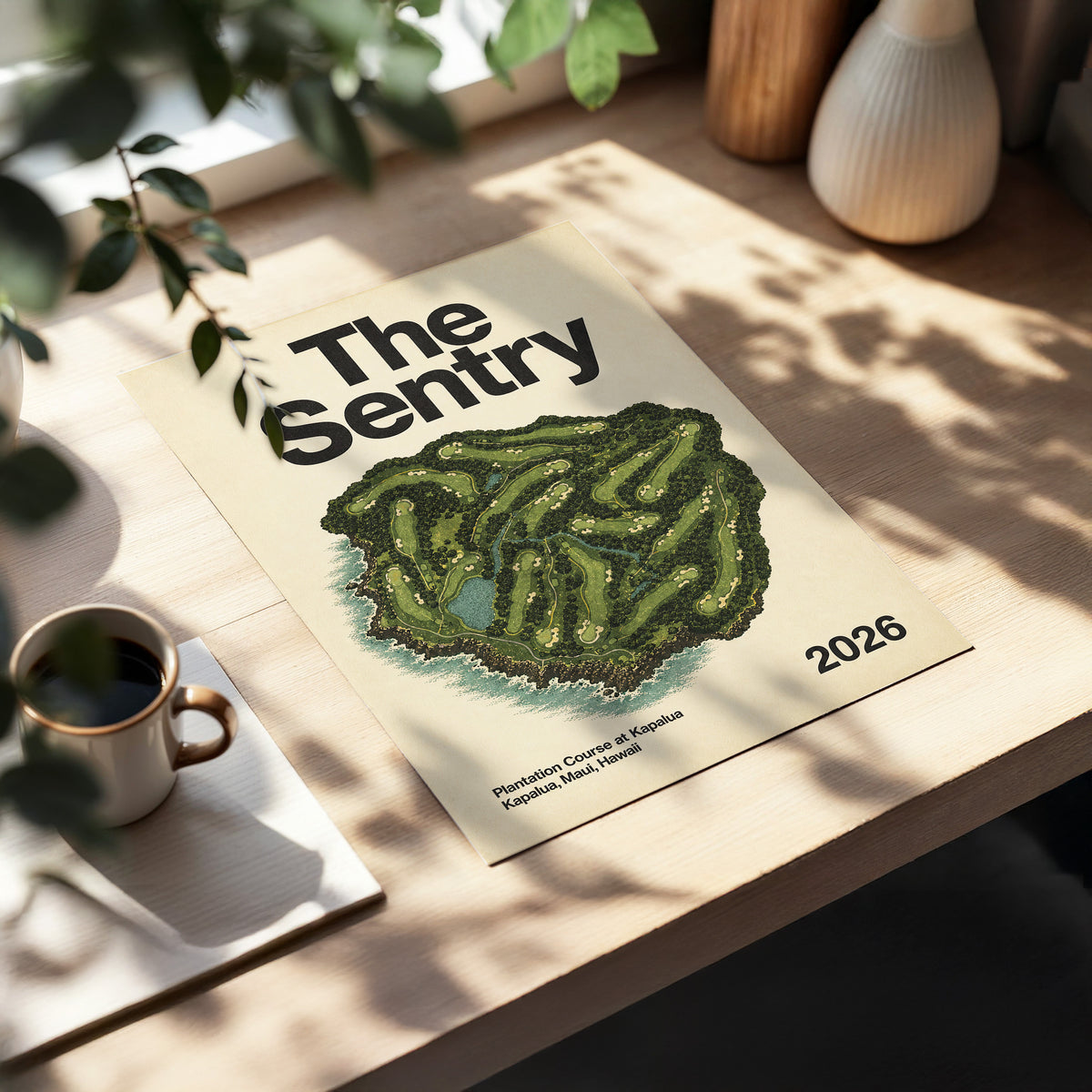 Island Fairways, green, beige, black nature wall art displayed in a styled interior, gallery view 3