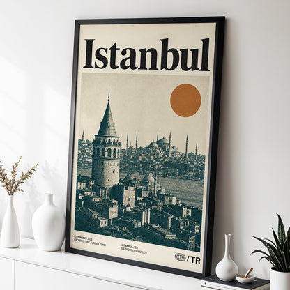 Istanbul in Ochre, green, beige, orange minimalist wall art displayed in a styled interior, gallery view 2