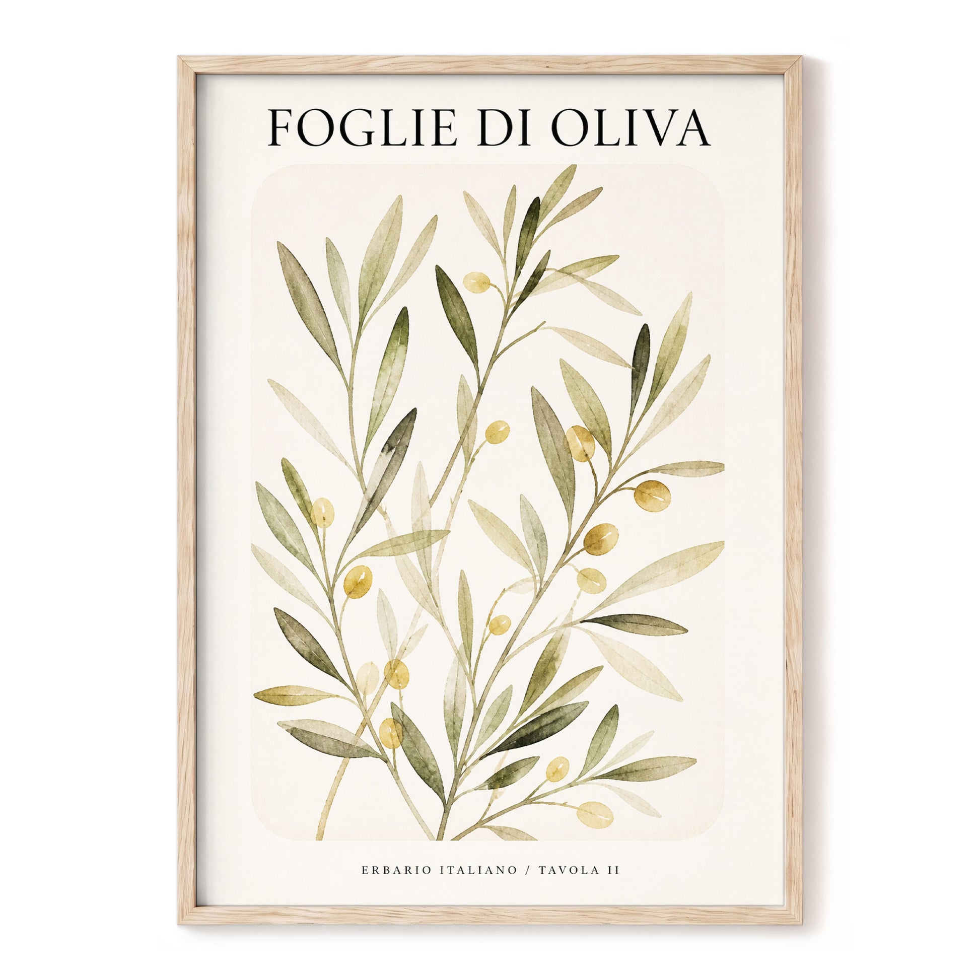 Italian Olive Study, green, beige, gold nature wall art, front artwork view
