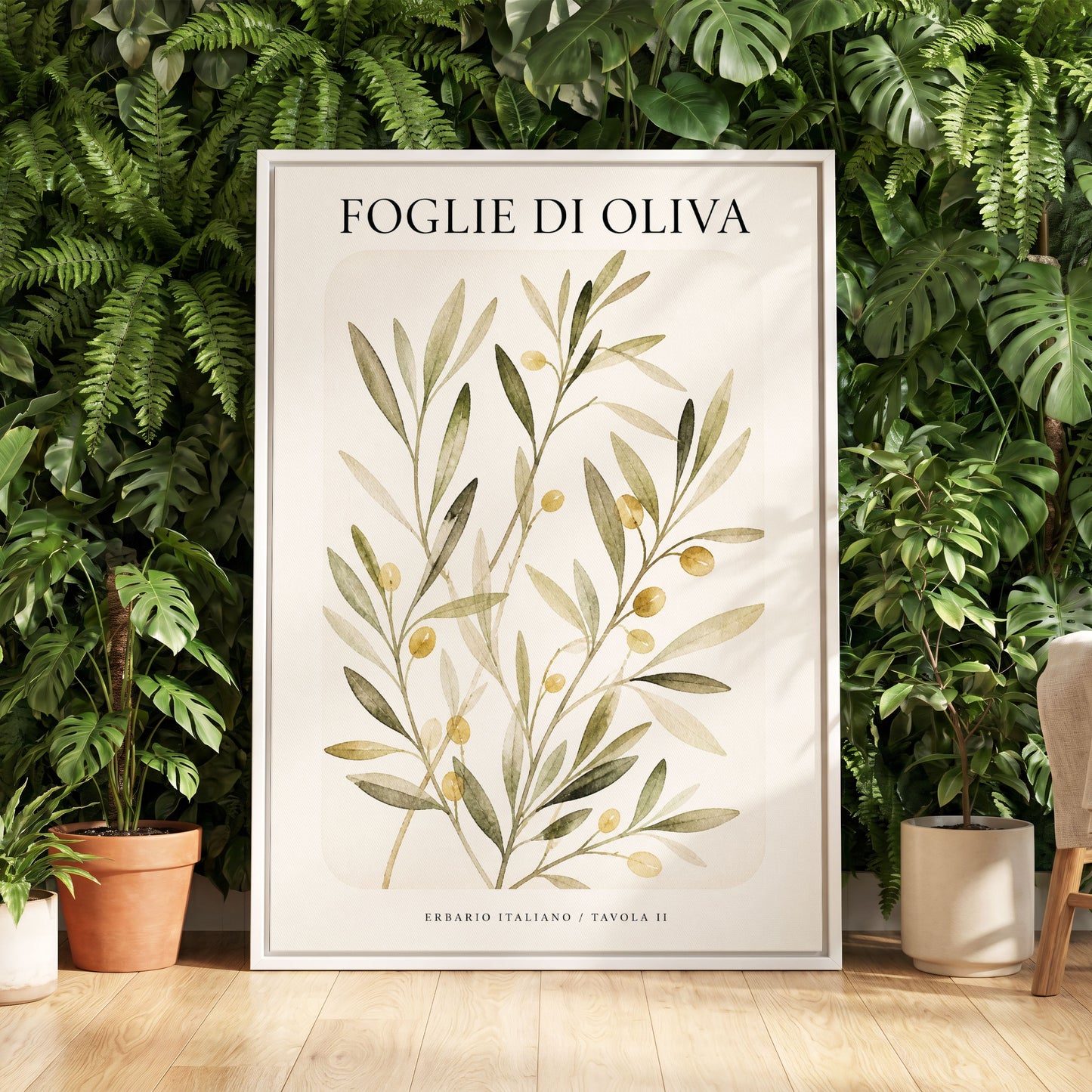 Italian Olive Study, green, beige, gold nature wall art displayed in a styled interior, gallery view 5