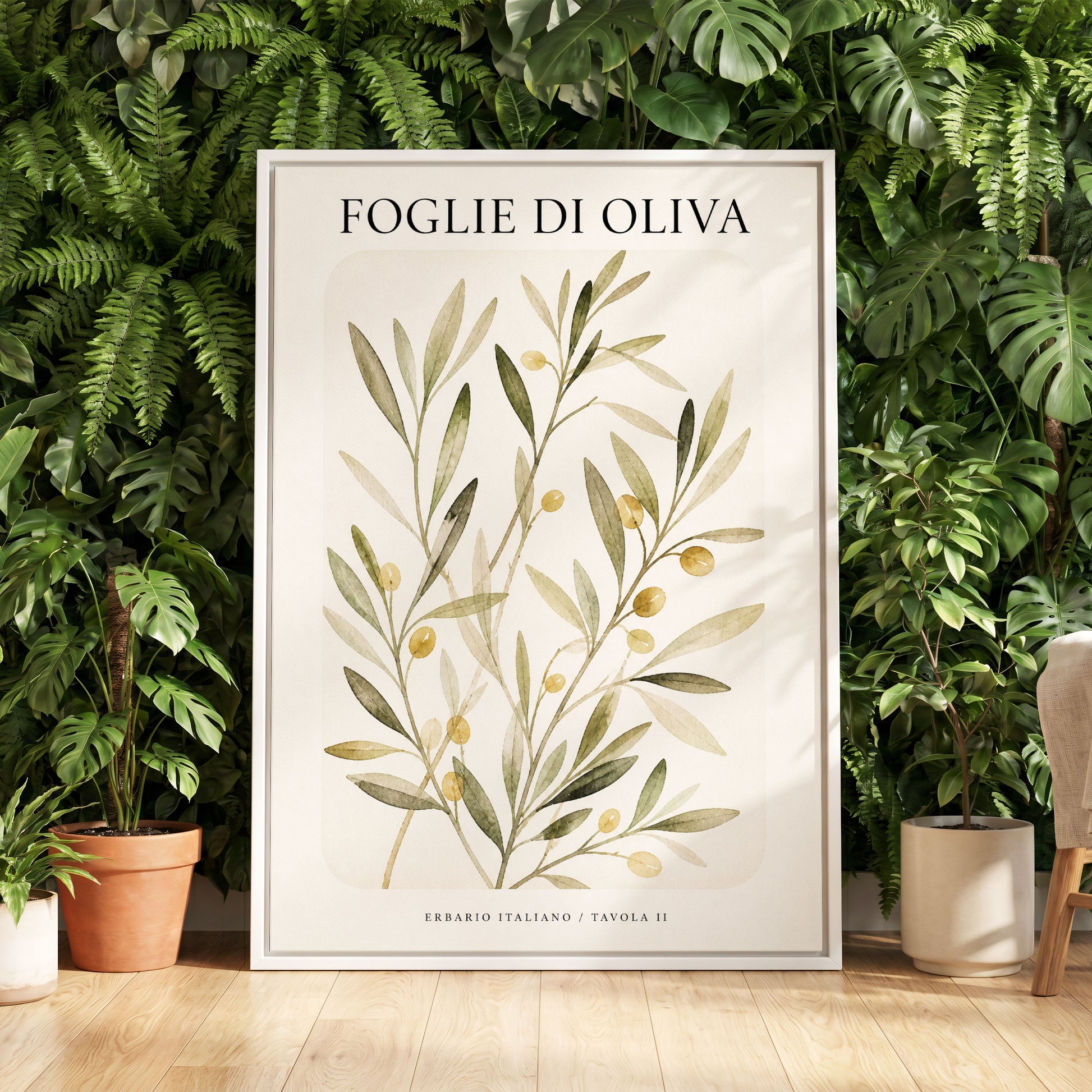 Italian Olive Study, green, beige, gold nature wall art displayed in a styled interior, gallery view 5