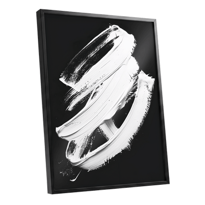 Ivory Ascending, black, white, gray abstract wall art shown as a black framed poster wall art print