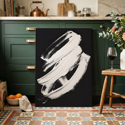 Ivory Ascending, black, white, gray abstract wall art on canvas displayed in a styled interior, gallery view 2