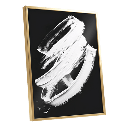 Ivory Ascending, black, white, gray abstract wall art shown as a gold framed poster wall art print