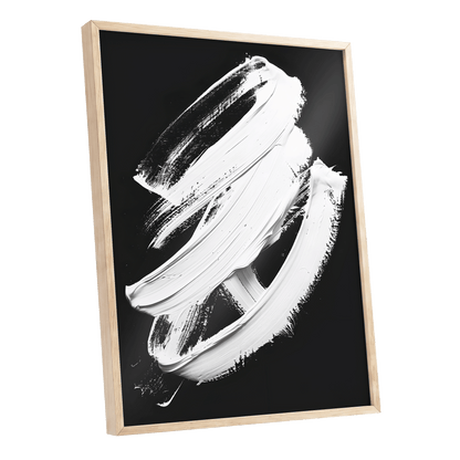 Ivory Ascending, black, white, gray abstract wall art shown as a oak framed poster wall art print