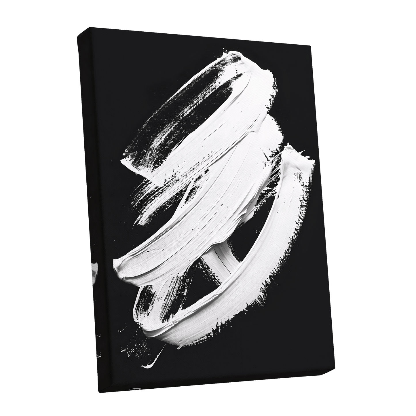 Ivory Ascending, black, white, gray abstract wall art shown as a stretched canvas wall art