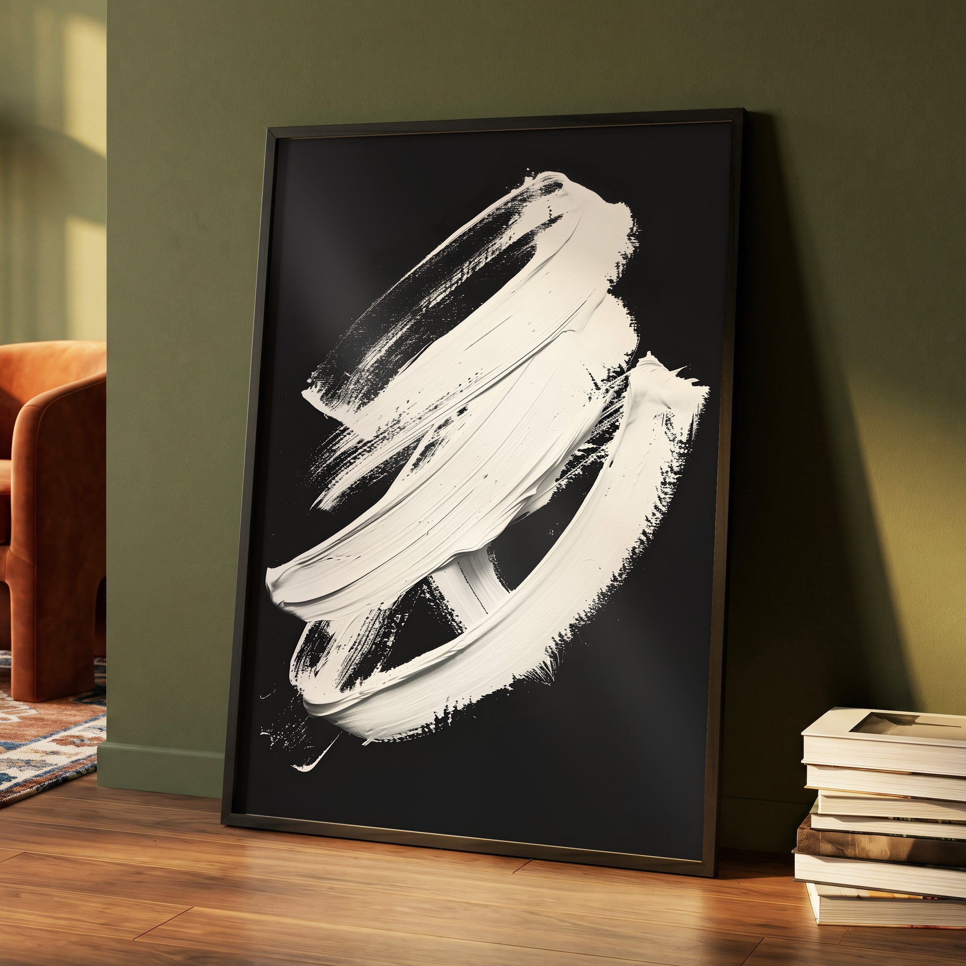 Ivory Ascending, black, white, gray abstract wall art displayed in a styled interior, gallery view 4