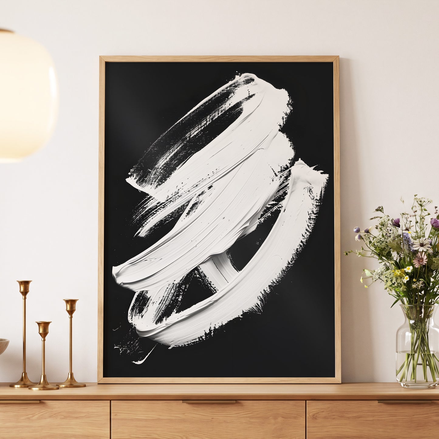 Ivory Ascending, black, white, gray abstract wall art displayed in a styled interior, gallery view 5