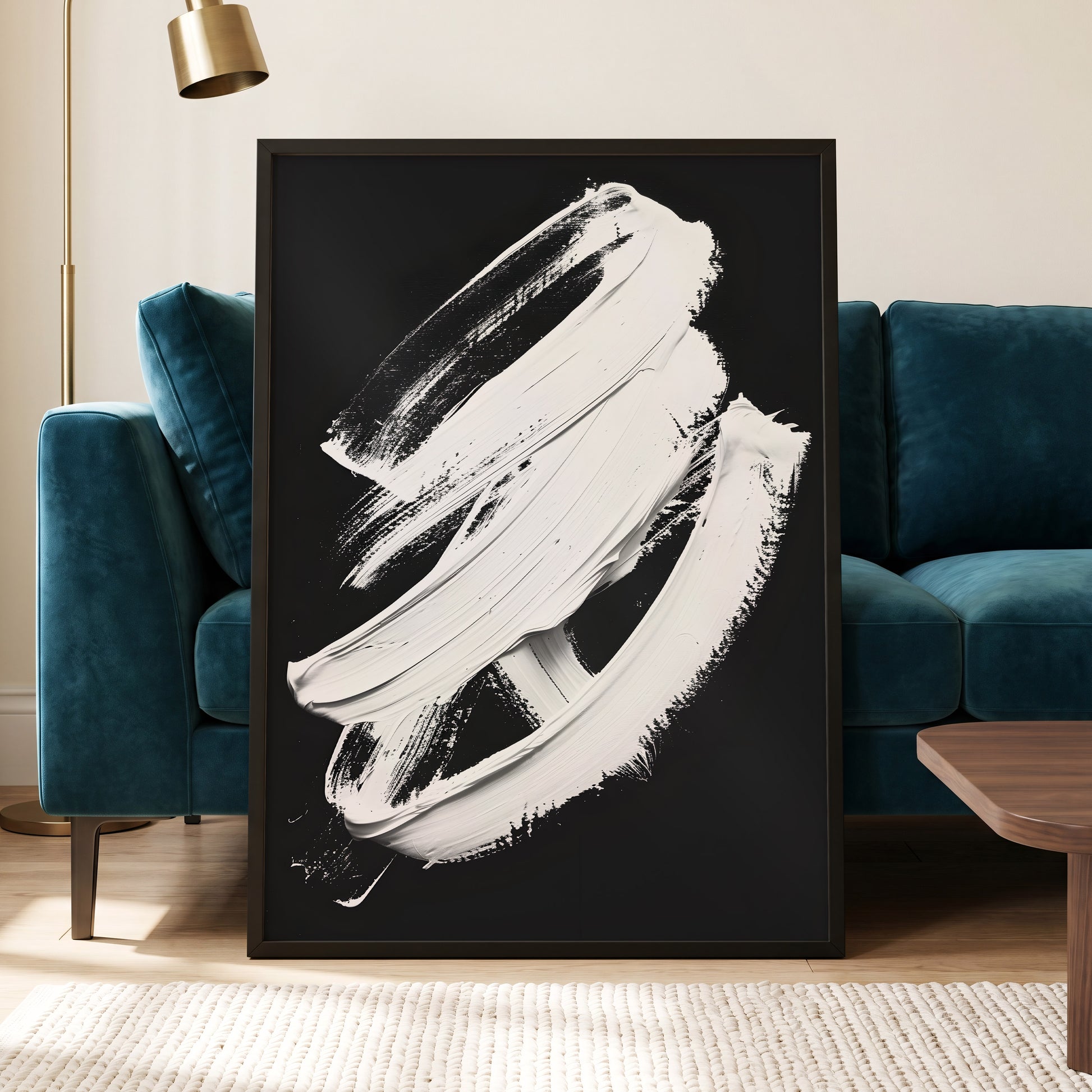 Ivory Ascending, black, white, gray abstract wall art displayed in a styled interior, gallery view 6