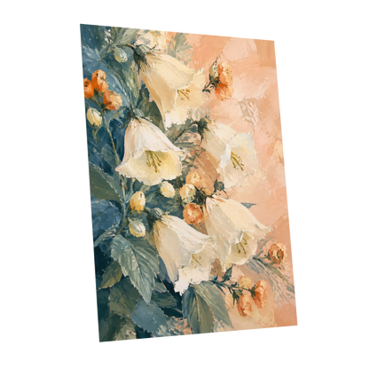 Ivory Bloom Cascade, white, beige, orange floral wall art shown as a unframed poster wall art print
