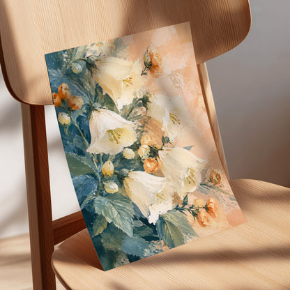Ivory Bloom Cascade, white, beige, orange floral wall art displayed in a styled interior, gallery view 5