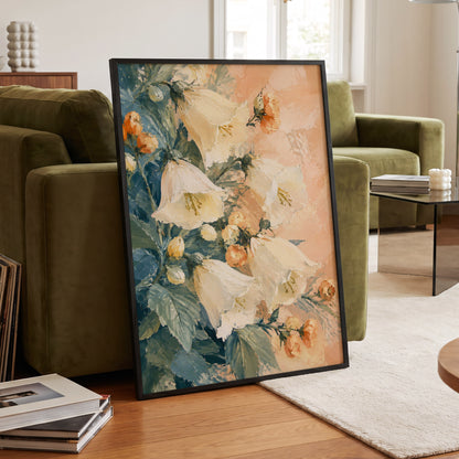 Ivory Bloom Cascade, white, beige, orange floral wall art displayed in a styled interior, gallery view 6