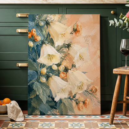 Ivory Bloom Cascade, white, beige, orange floral wall art displayed in a styled interior, gallery view 7