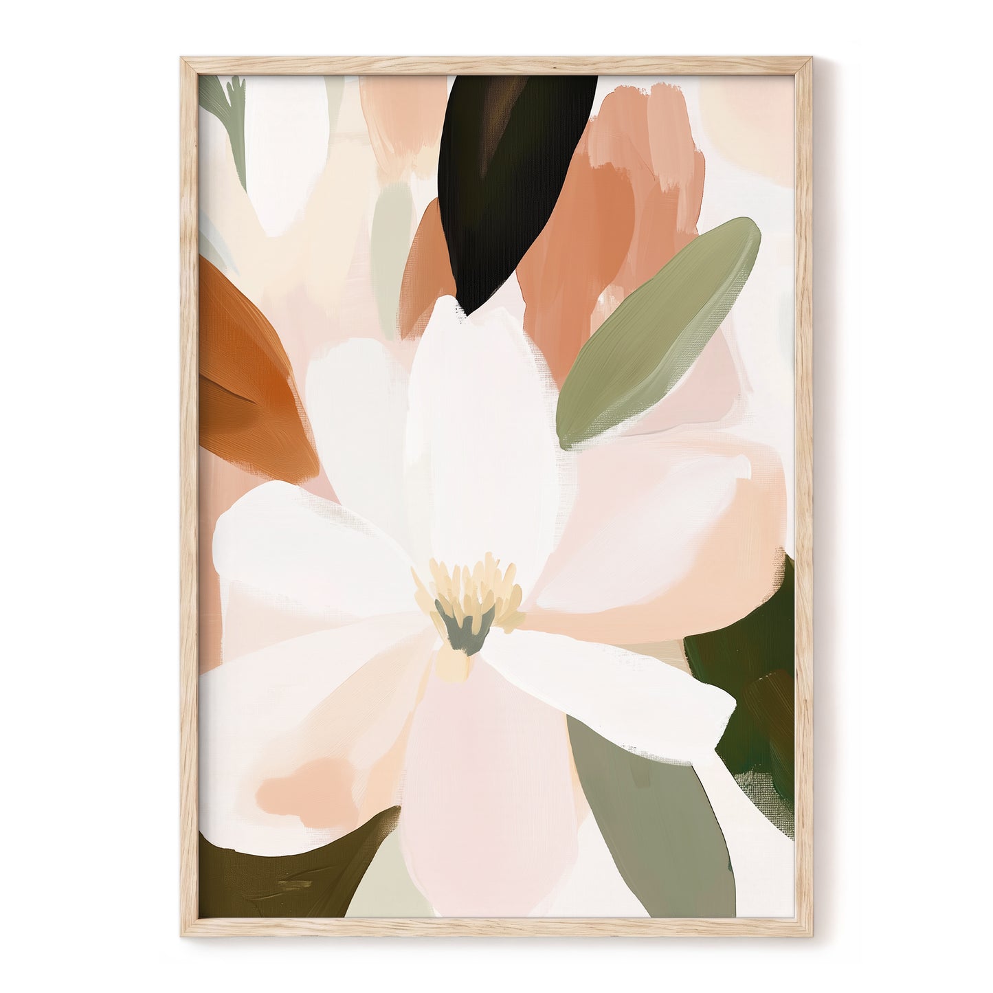 Ivory Bloom Collage, white, pink, green floral wall art, front artwork view