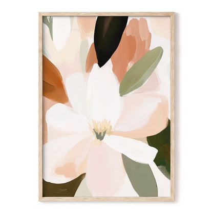 Ivory Bloom Collage, white, pink, green floral wall art, front artwork view