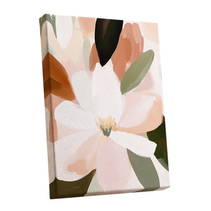 Ivory Bloom Collage, white, pink, green floral wall art shown as a stretched canvas wall art