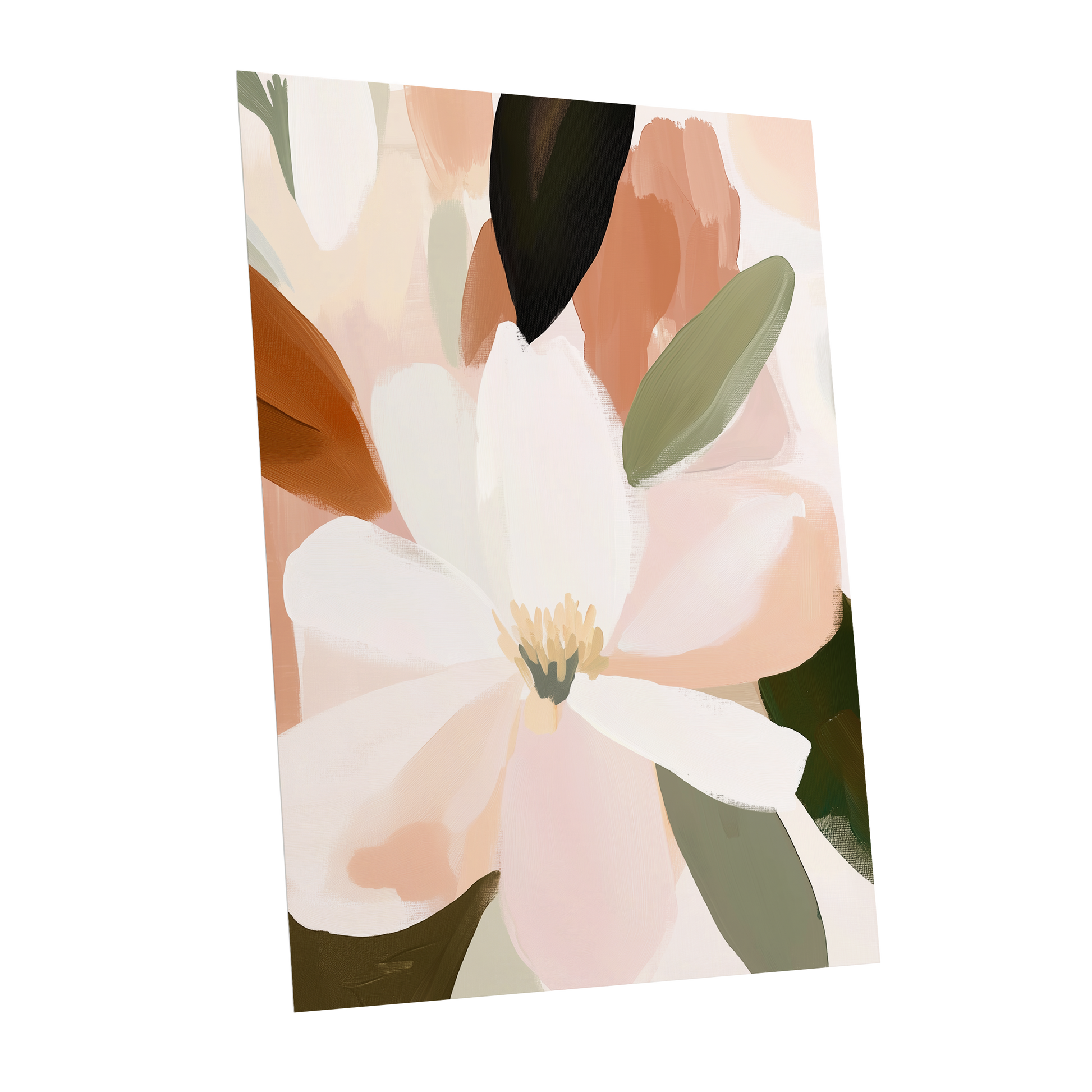 Ivory Bloom Collage, white, pink, green floral wall art shown as a unframed poster wall art print