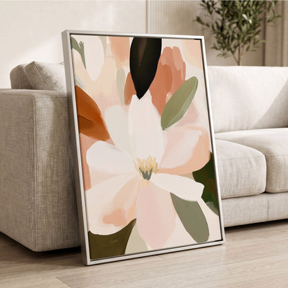 Ivory Bloom Collage, white, pink, green floral wall art displayed in a styled interior, gallery view 8