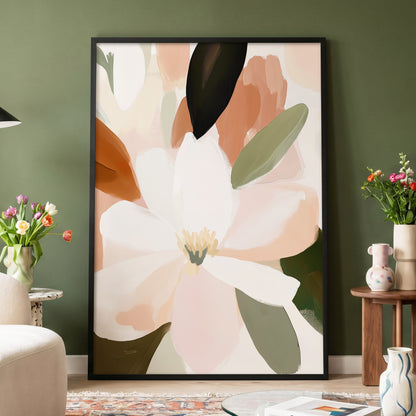 Ivory Bloom Collage, white, pink, green floral wall art displayed in a styled interior, gallery view 9