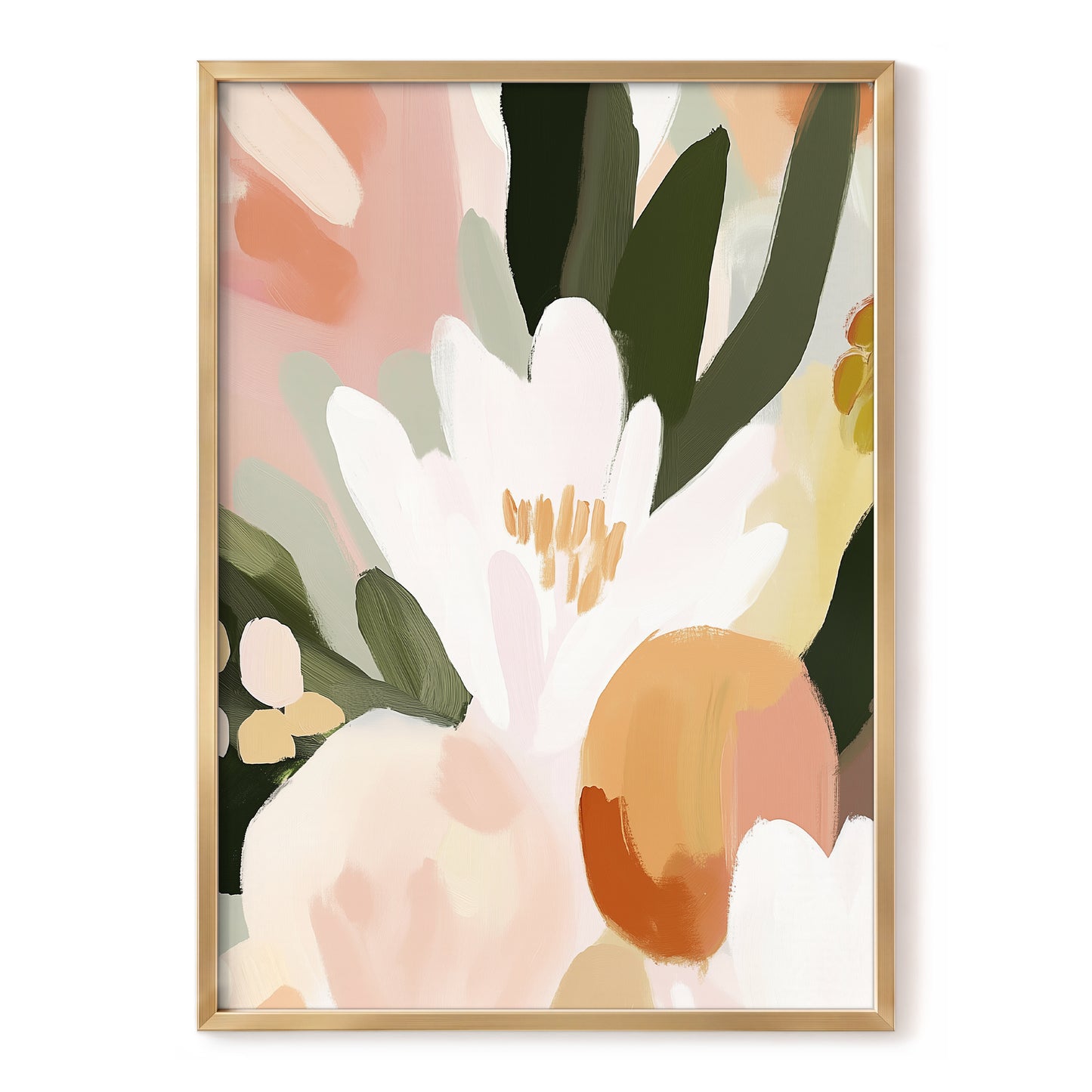 Ivory Bloom Crescendo, green, pink, white floral wall art, front artwork view