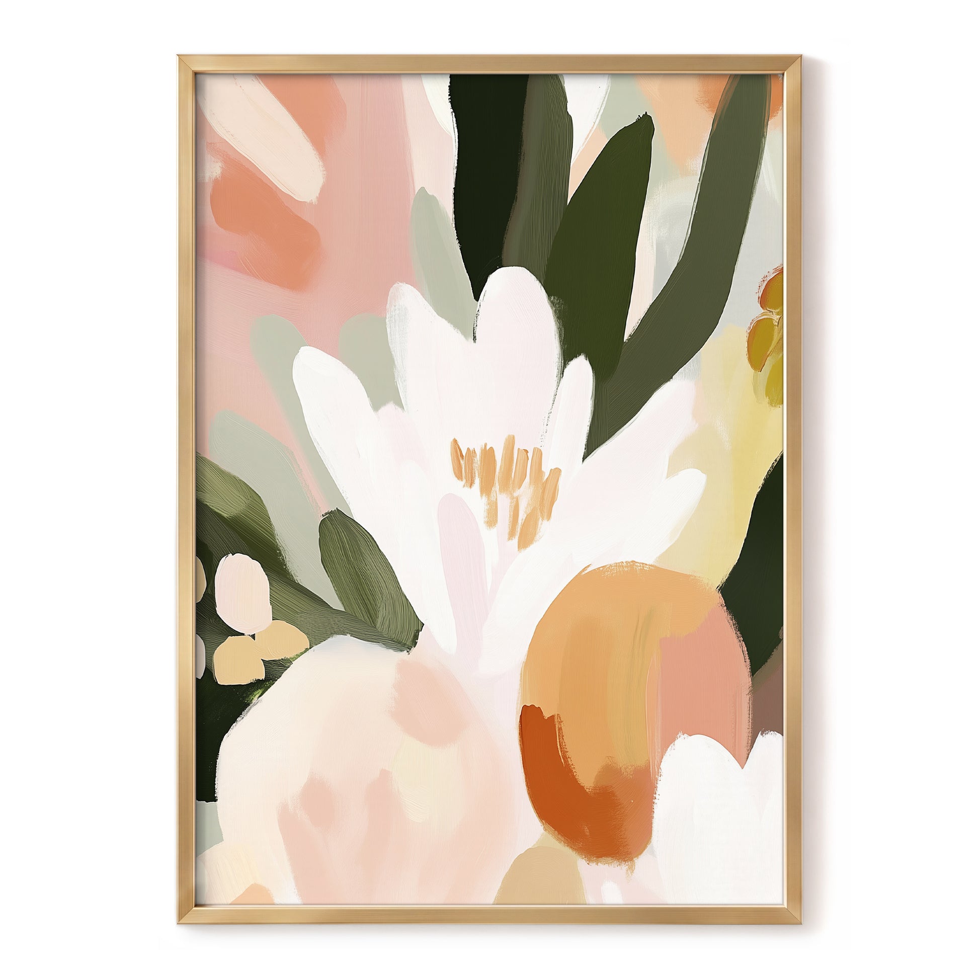 Ivory Bloom Crescendo, green, pink, white floral wall art, front artwork view