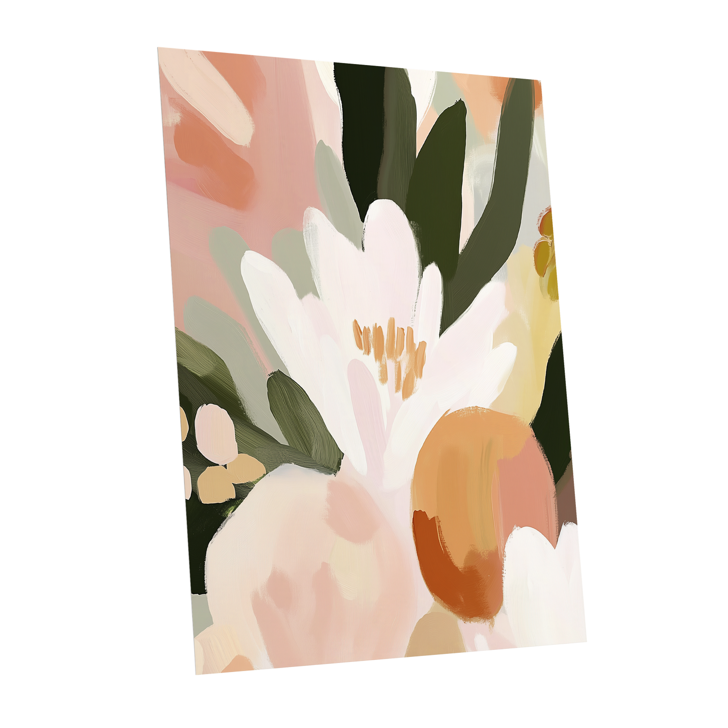 Ivory Bloom Crescendo, green, pink, white floral wall art shown as a unframed poster wall art print