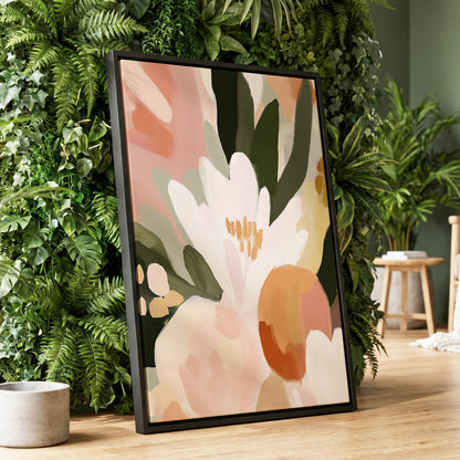 Ivory Bloom Crescendo, green, pink, white floral wall art displayed in a styled interior, gallery view 4
