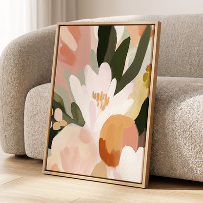 Ivory Bloom Crescendo, green, pink, white floral wall art displayed in a styled interior, gallery view 8