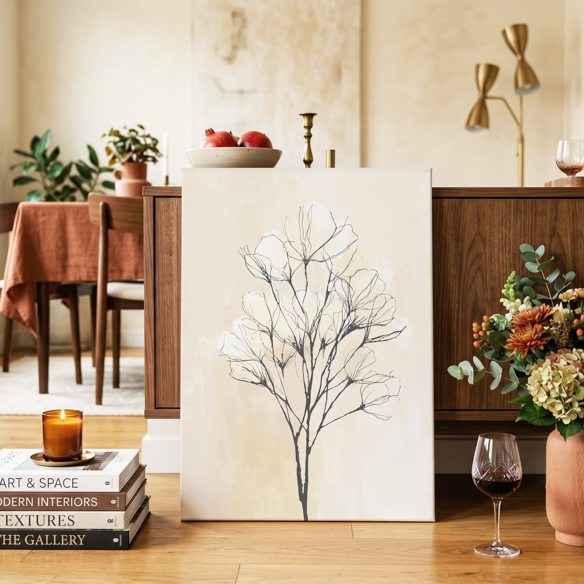 Ivory Bloom Silhouette – canvas wall art in a styled interior, gallery view 2