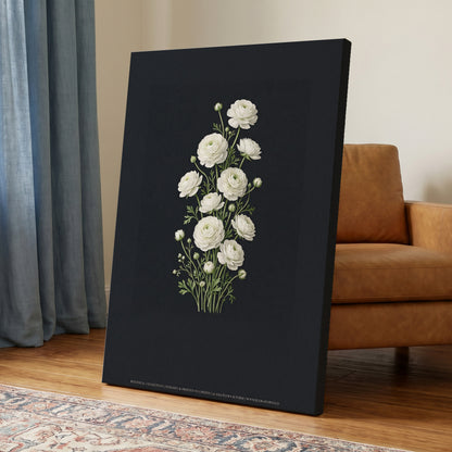 Ivory Bloom Study, black, green, white floral wall art on canvas displayed in a styled interior, gallery view 2