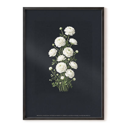 Ivory Bloom Study, black, green, white floral wall art, front artwork view