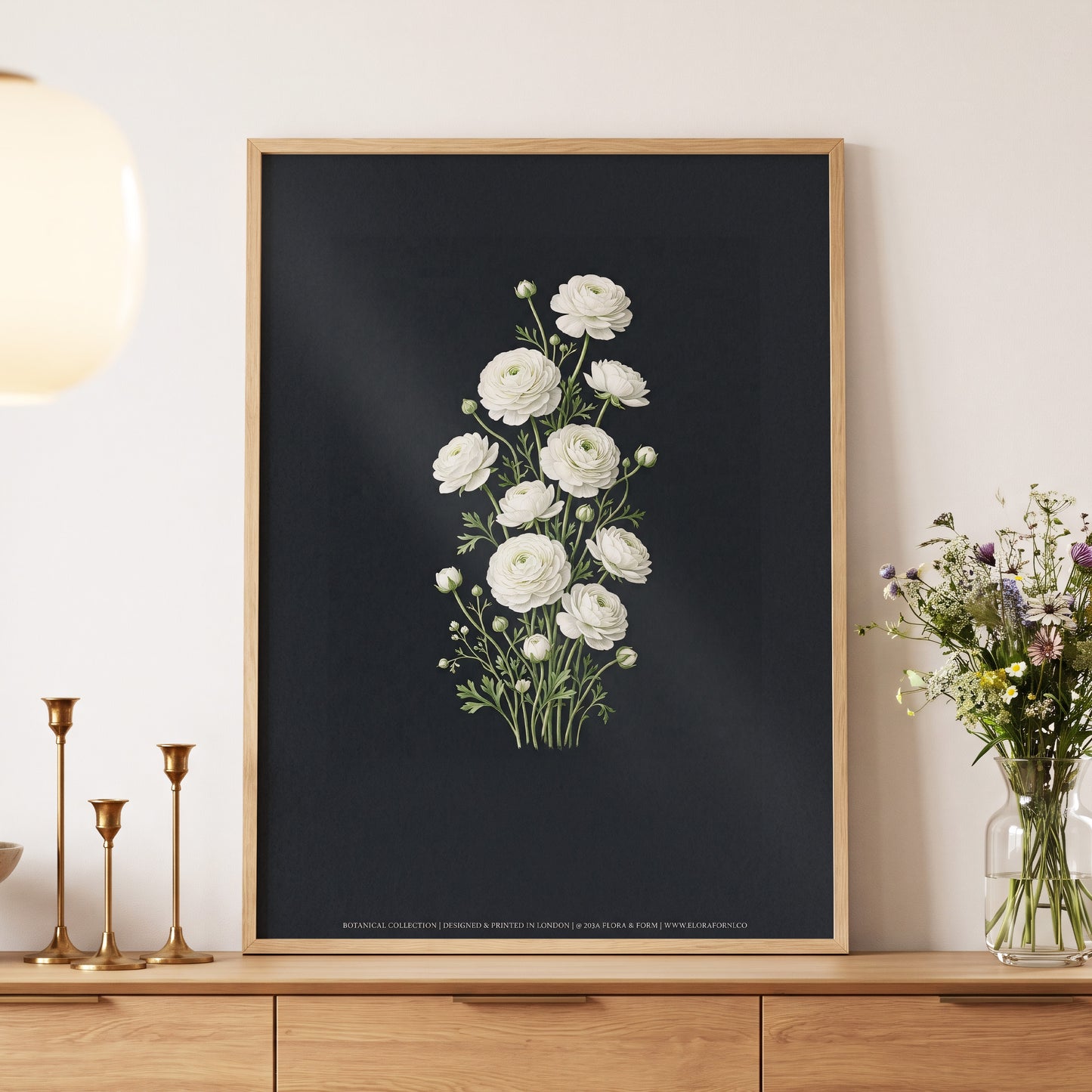 Ivory Bloom Study, black, green, white floral wall art displayed in a styled interior, gallery view 5