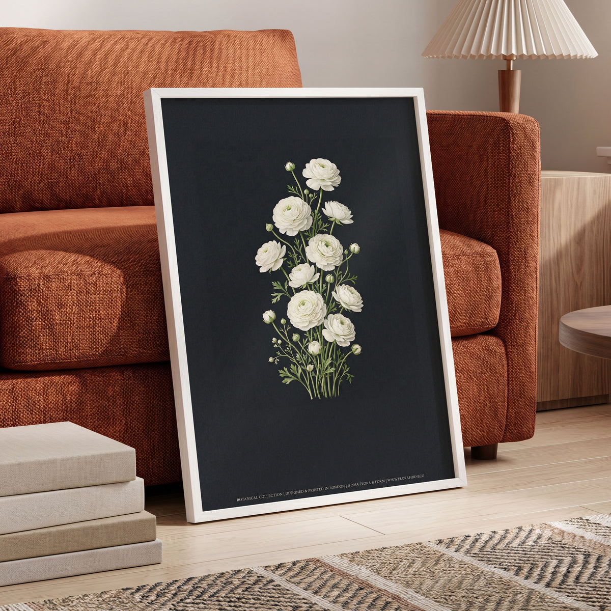 Ivory Bloom Study, black, green, white floral wall art displayed in a styled interior, gallery view 6