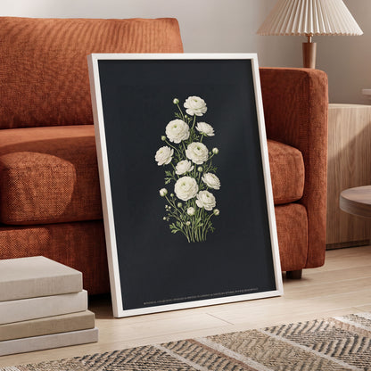 Ivory Bloom Study, black, green, white floral wall art displayed in a styled interior, gallery view 6