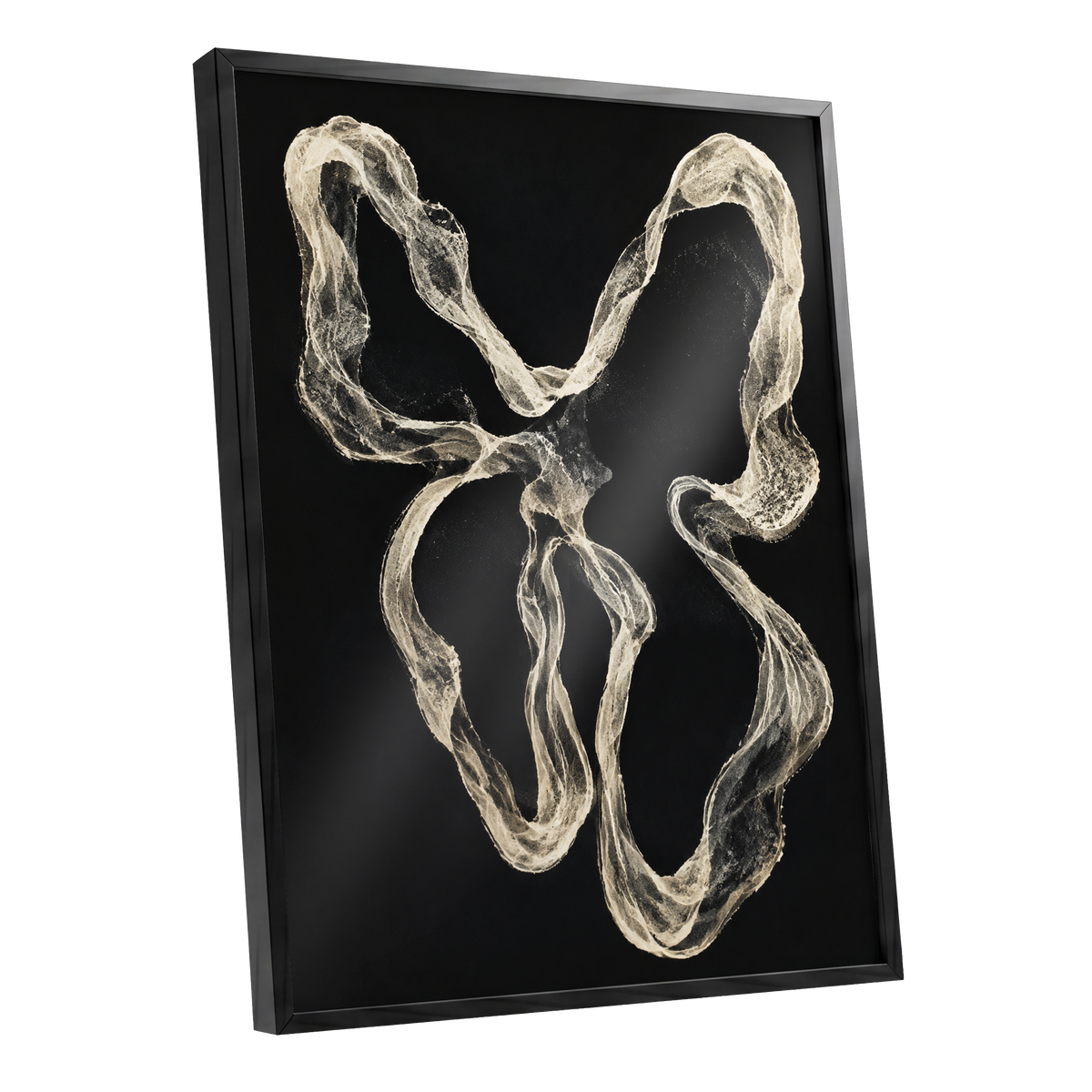 Ivory Drift, black, beige, white abstract wall art shown as a black framed poster wall art print